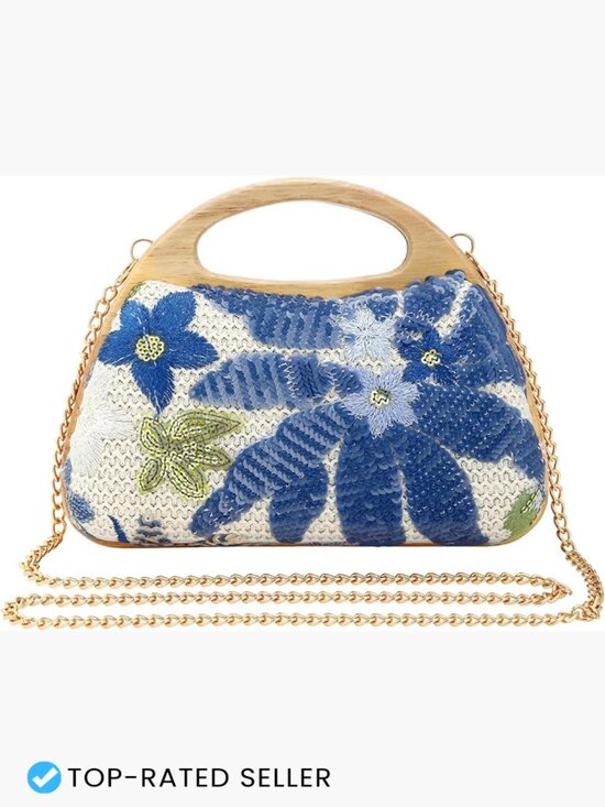 Handbags - Straw Clutch Crossbody Bag Summer Evening Handbag Tote Woven Floral Shell